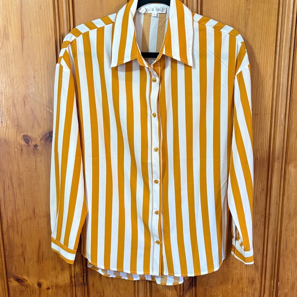 Women's Available Dark Yellow and White Striped Shirt - Size Small